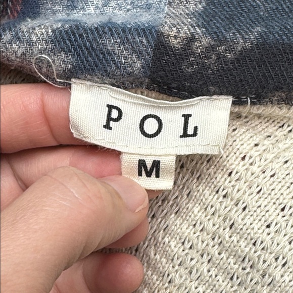 Pol Peace Patch Plaid Color Block Top Long Sleeve Button Up Shirt Size Medium - Picture 7 of 10